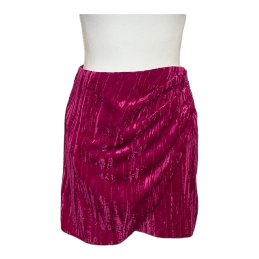 Topshop Bright Magenta Pink Velvet Faux Warp Mini Skirt Size 4 Petite